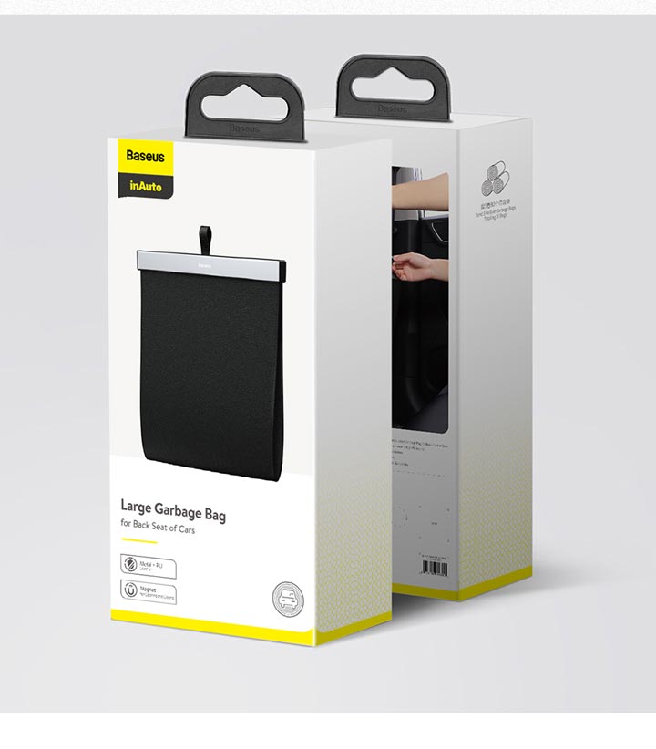 Baseus PU Leather Car Trash Bag - Waterproof, Leakproof Waste Basket with Magnetic Closure