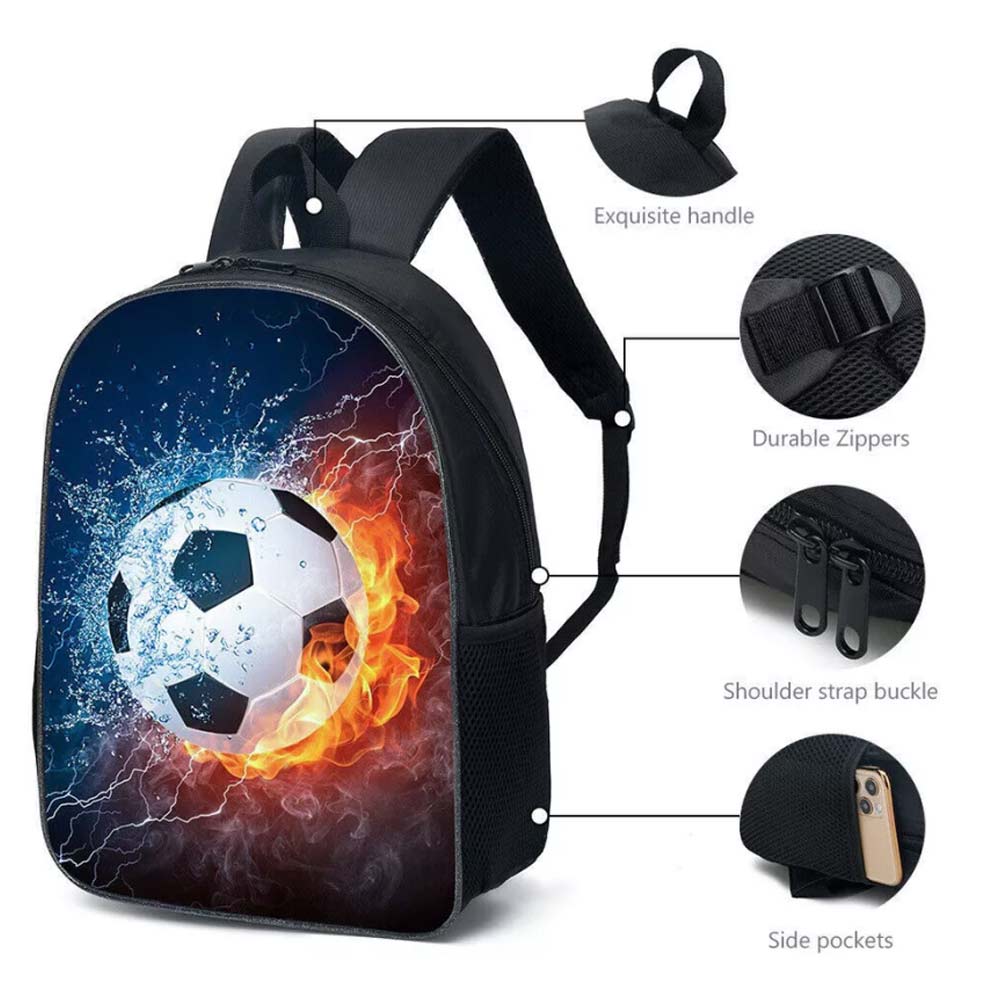 17" Football Backpack Boys Cartoon School Bag Kids Travel Shoulders Bag Rucksack