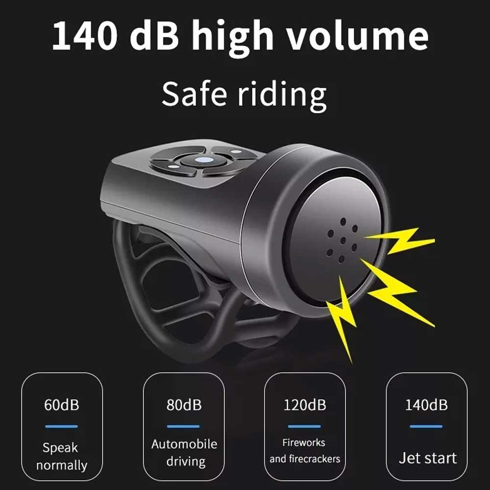 USB Chargeable Horn MTB 140dB Bicycle Bell Electric Horn 4 Mode Anti-theft Alarm