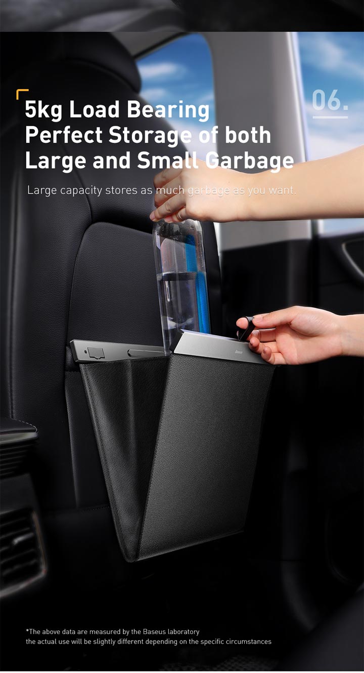 Baseus PU Leather Car Trash Bag - Waterproof, Leakproof Waste Basket with Magnetic Closure