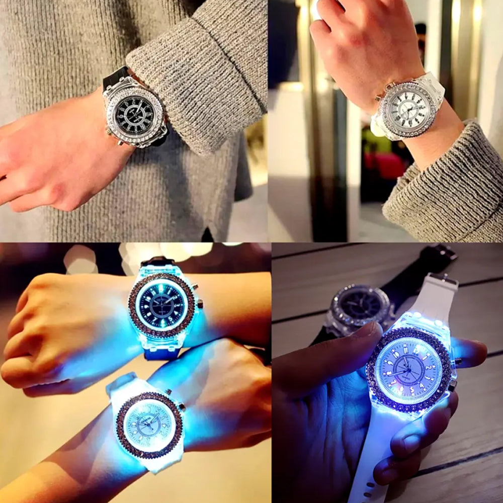 Men's Watch Teenage Women's Watch Crystal Quartz Bracelet with LED Illumination