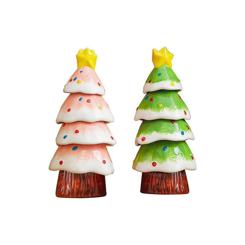 Stackable Christmas Tree Cup Set – 5PCS Hand-Painted Ceramic Tea Cups Gift