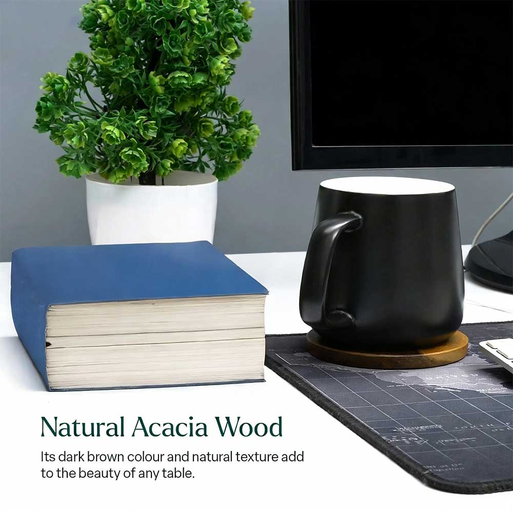 Set of 6 Wood Coasters - Round Wooden Drink Mats for Coffee & Tea