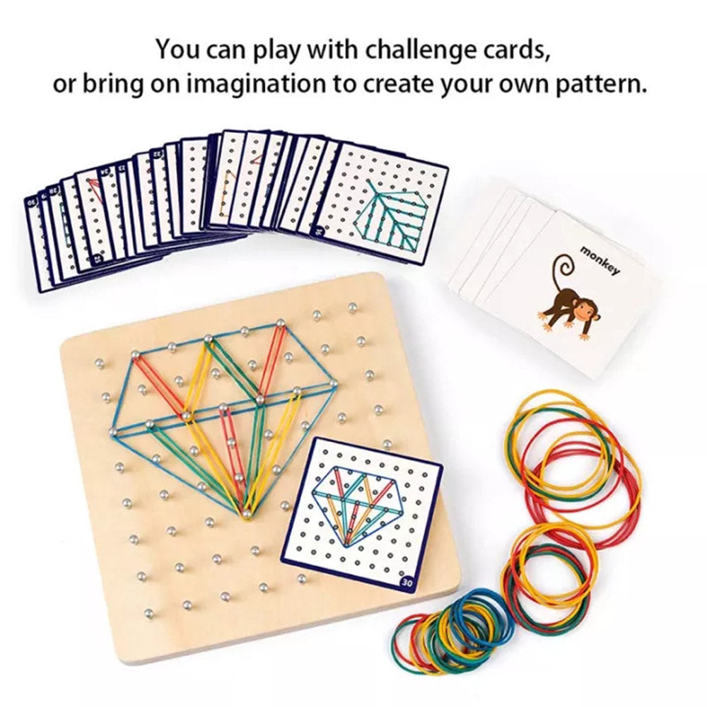 49/64Nails Wooden Toy Geoboard Mathematical  Block Pattern with Rubber Bands Kid