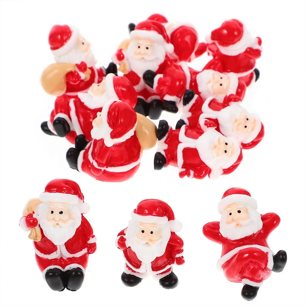 12Pcs Random Miniature Santa Claus Ornament Set - Micro Christmas Scene Figurines for Indoor Decor