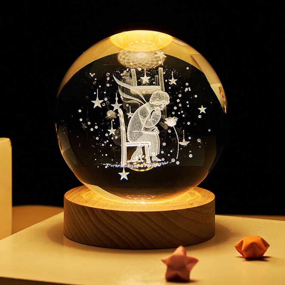 3D Moon Night Light Planet Globe Galaxy LED Crystal Ball Table Lamp Bedside USB