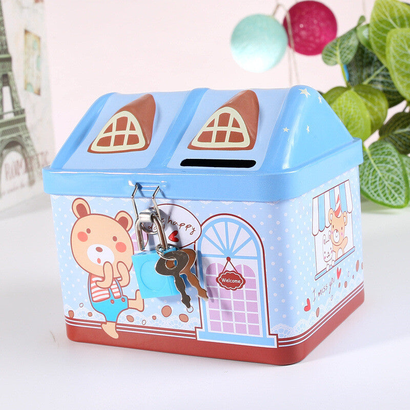 Boys Girls House Model Kids Money Piggy Bank Coin Saving Cash Tin Metal Box Unicorn