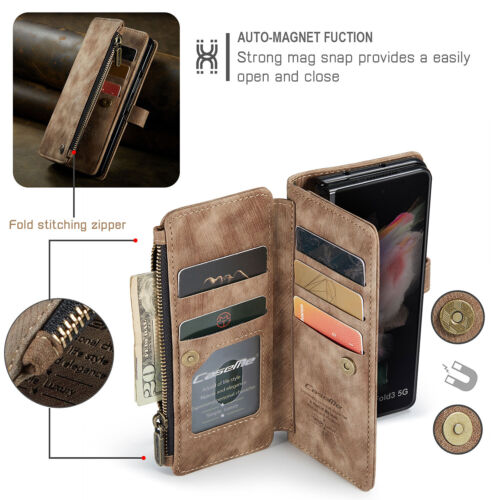 For Samsung Galaxy Z Fold3 / Z Fold4 Case Flip Leather Zipper Wallet Stand Cover
