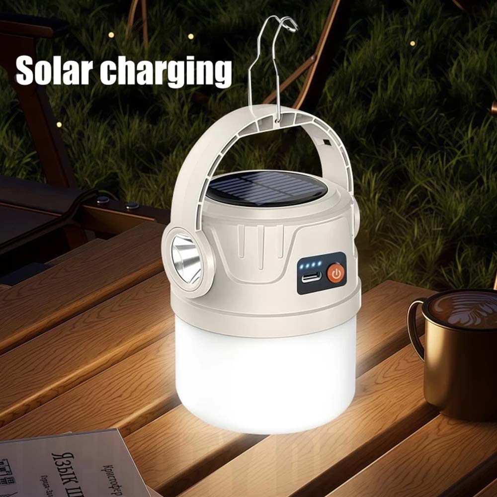 Solar Camping Lantern Flashlight - LED USB Rechargeable Tent Light for Outdoor Use