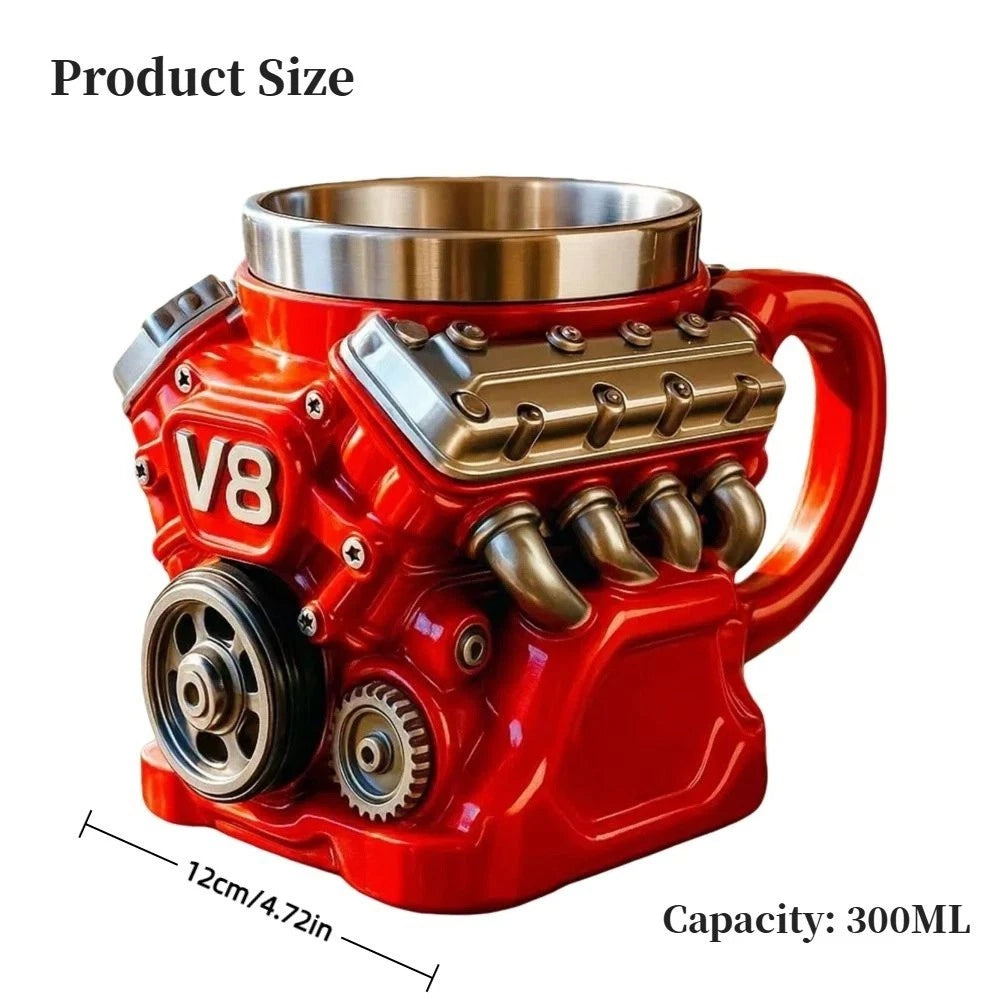 Retro Engine Design Stainless Steel Insulated Mug Double Wall Car-Themed Coffee Cup for Men & Boys,Unique Gift Idea