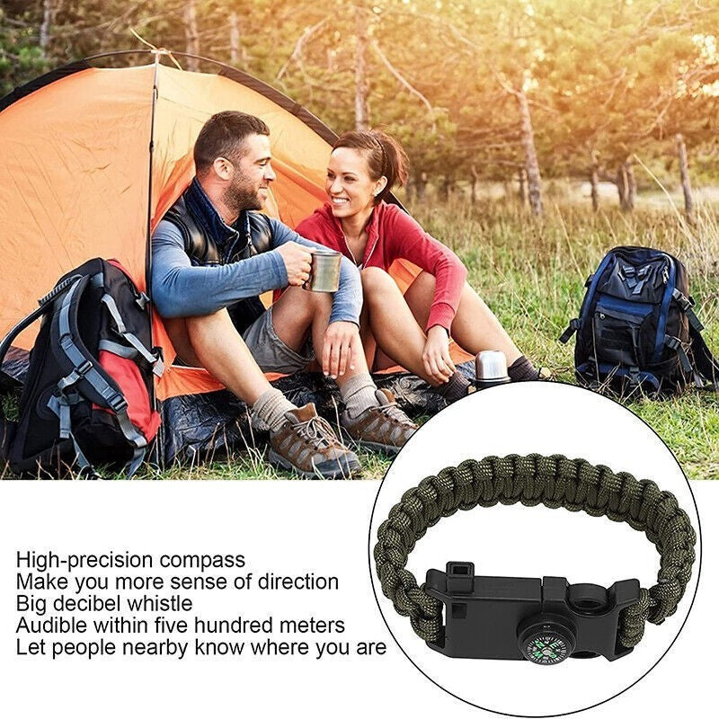 5-in-1 Survival Bracelet – Paracord, Compass, Whistle, Fire Starter, Cutter for Outdoor