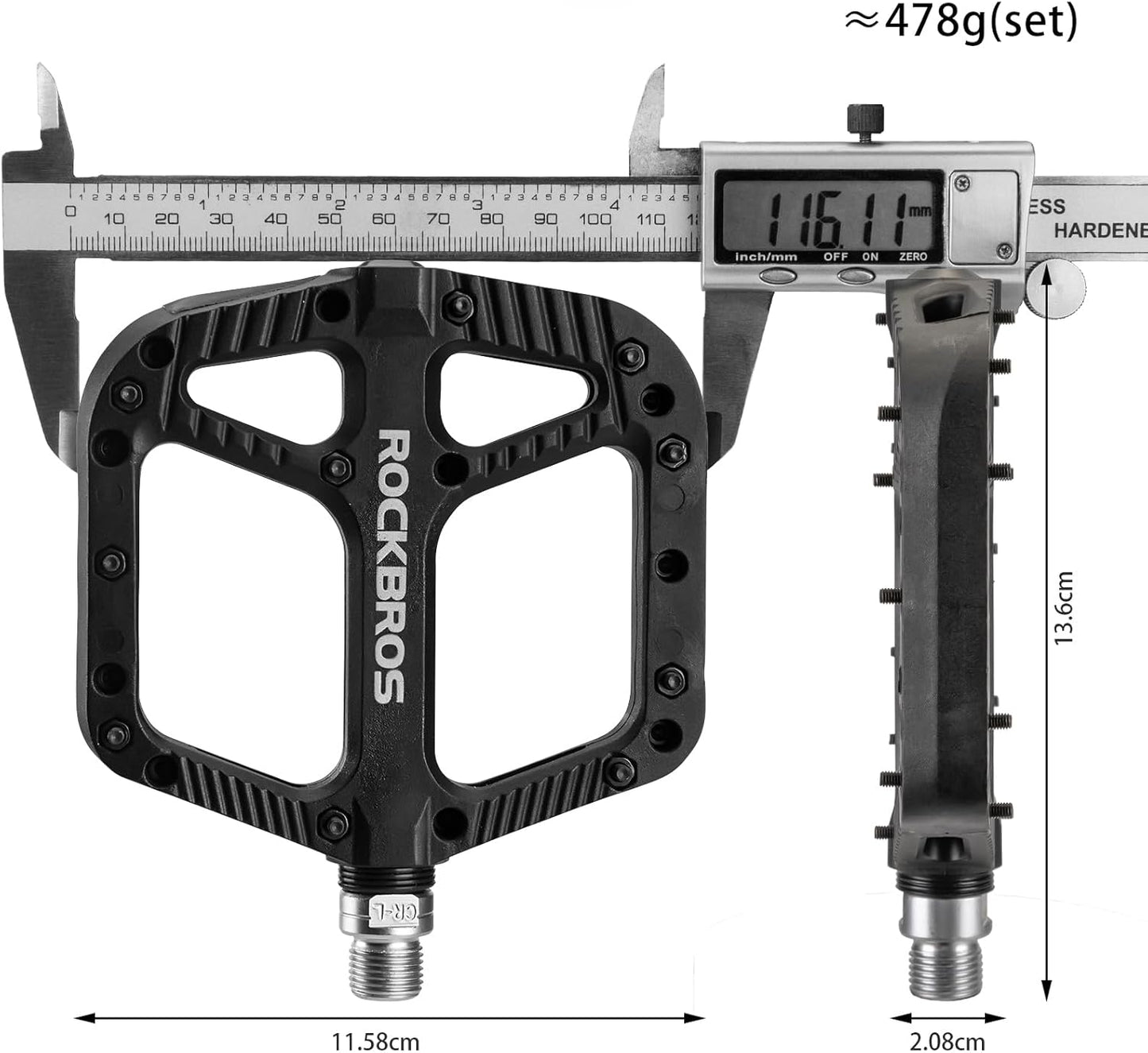 ROCKBROS Bike Pedals Nylon Composite Bearing 9/16" MTB Wide Flat Platform