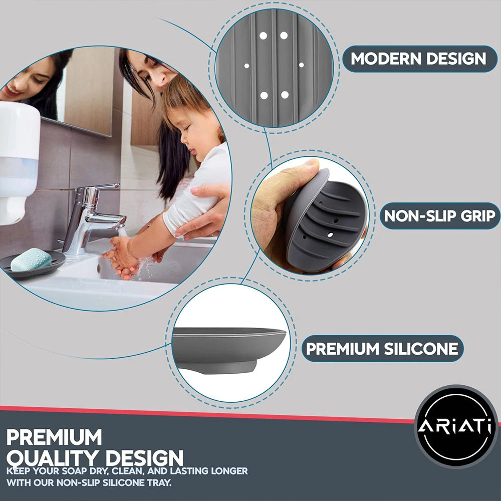 2-Pack Soap Tray – Silicone Bathroom Dish Soapbox with Drainage Holder