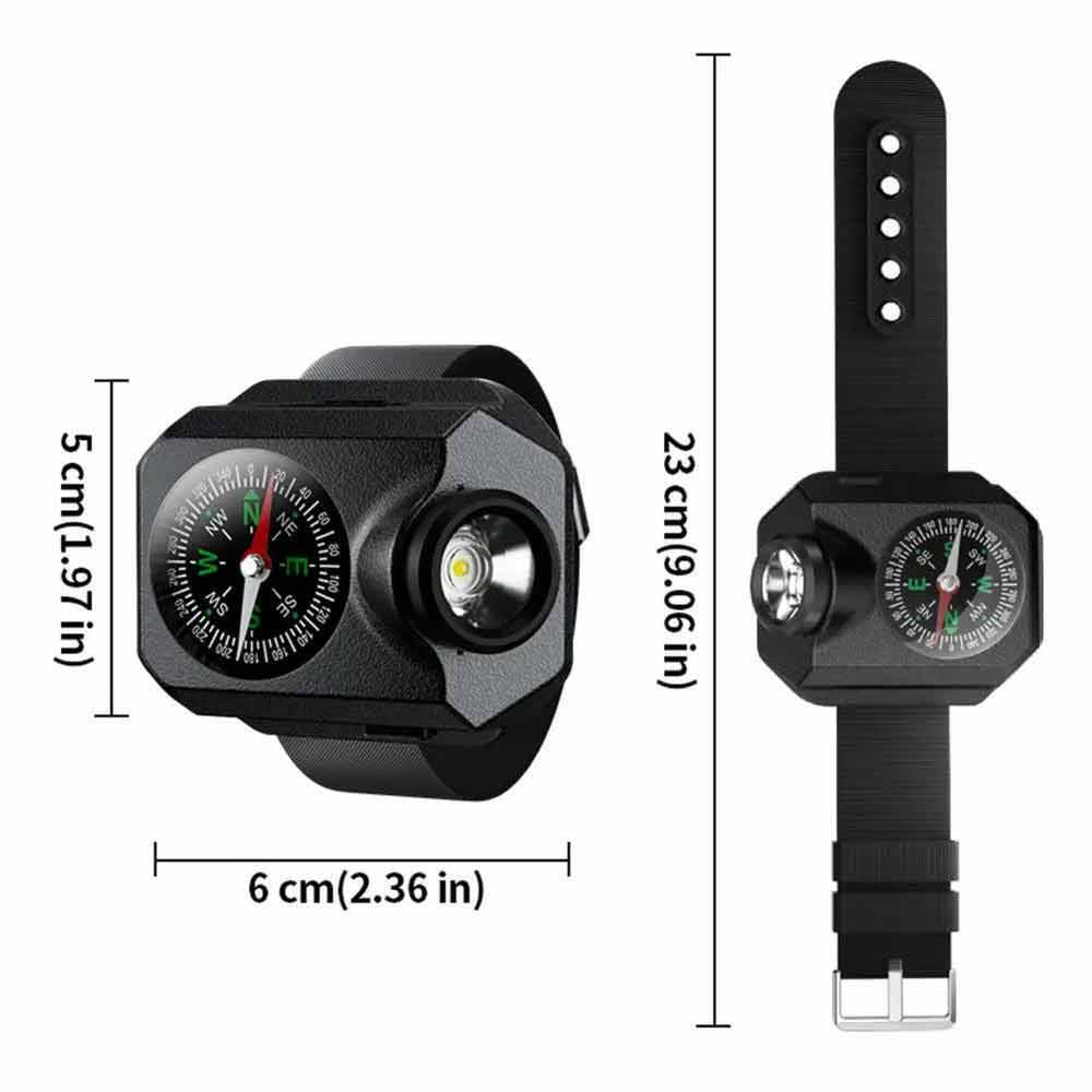 2in1 Wrist Light Mini Camping Compass Outdoor LED Running Light USB Rechargeable