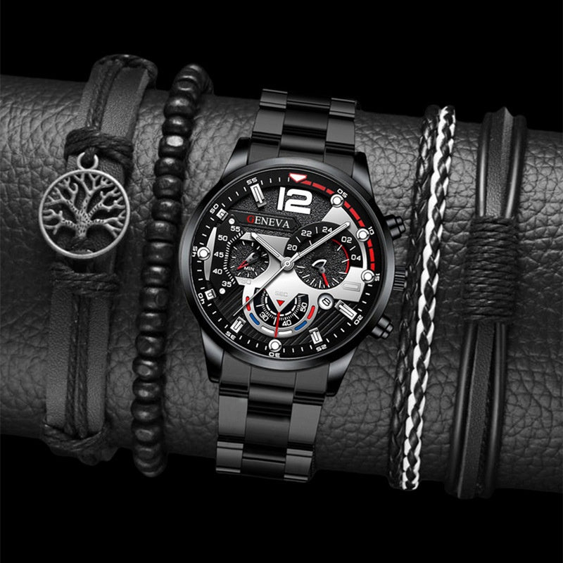Men's Business Fashion Watch Stainless Steel Strap with FREE Gift Bracelet