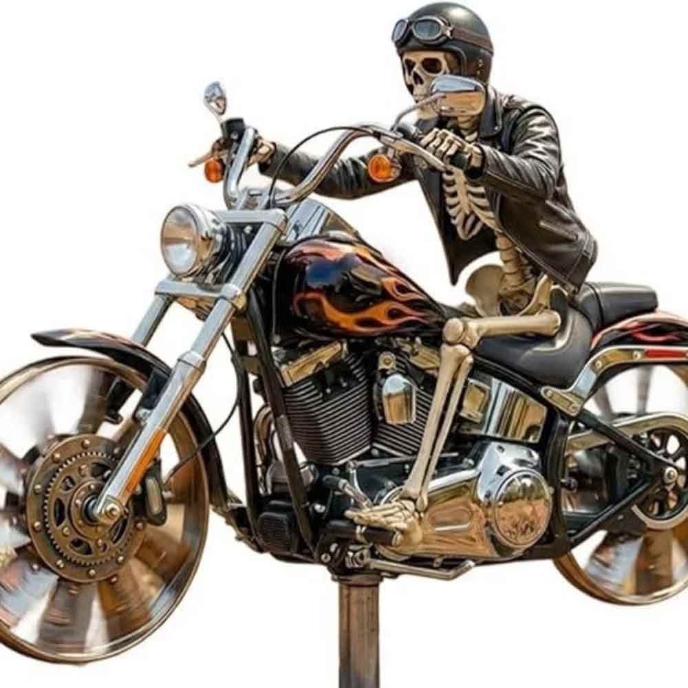 2D Flat Motorcycle Wind Spinner – Yard Garden Biker Windmill Stake with Rotating Wheels