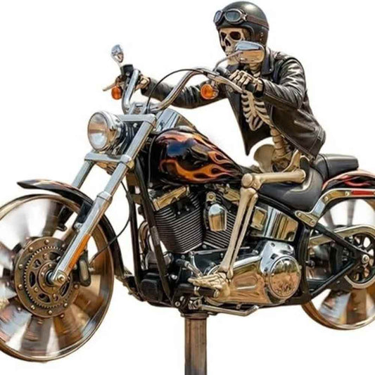 2D Flat Motorcycle Wind Spinner – Yard Garden Biker Windmill Stake with Rotating Wheels