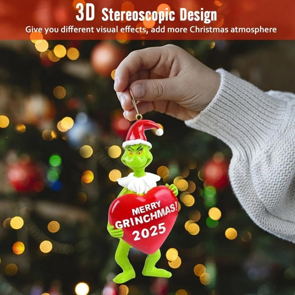 2pcs Grinch Christmas Ornaments 2025  -3D Hanging Tree Decor with Red & Green Figure