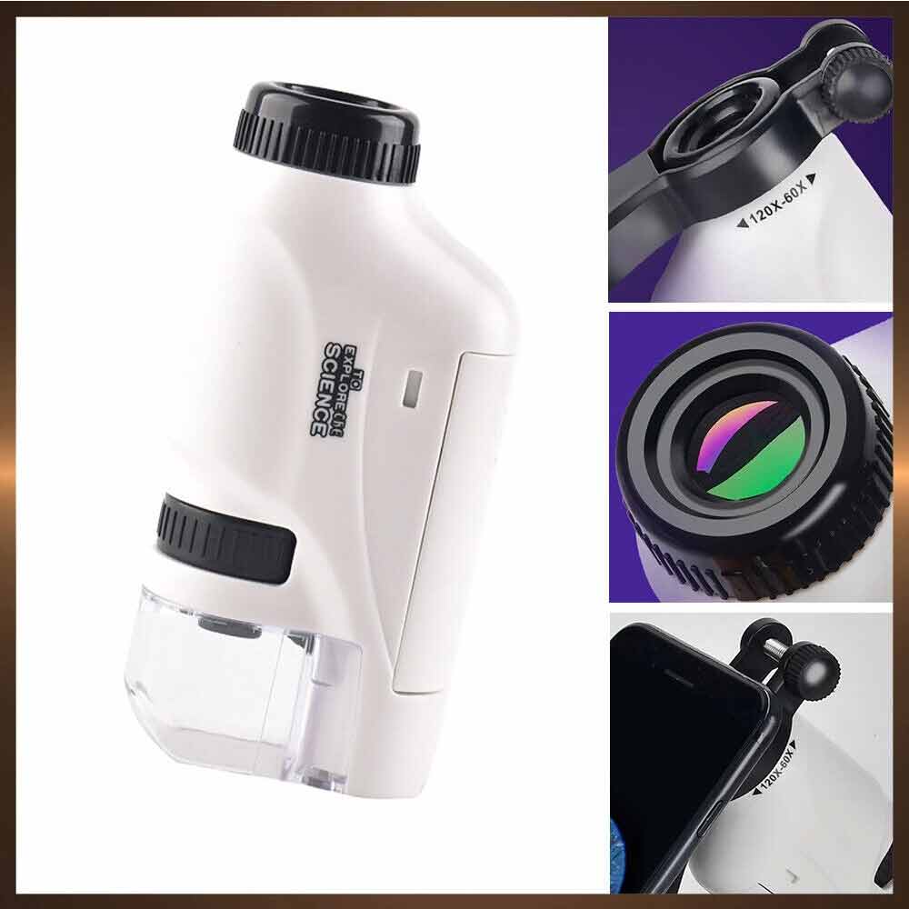 60X-120X Kids Pocket Microscope Handheld Magnification Lens with LED Lighted