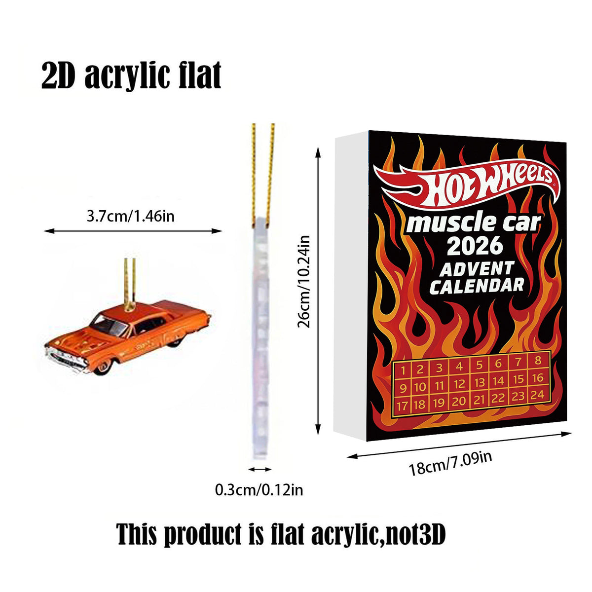 Hot Wheels 2026 Muscle Advent Calendar 2D- 24 Days of Mini Toy Cars  Acrylic Trim