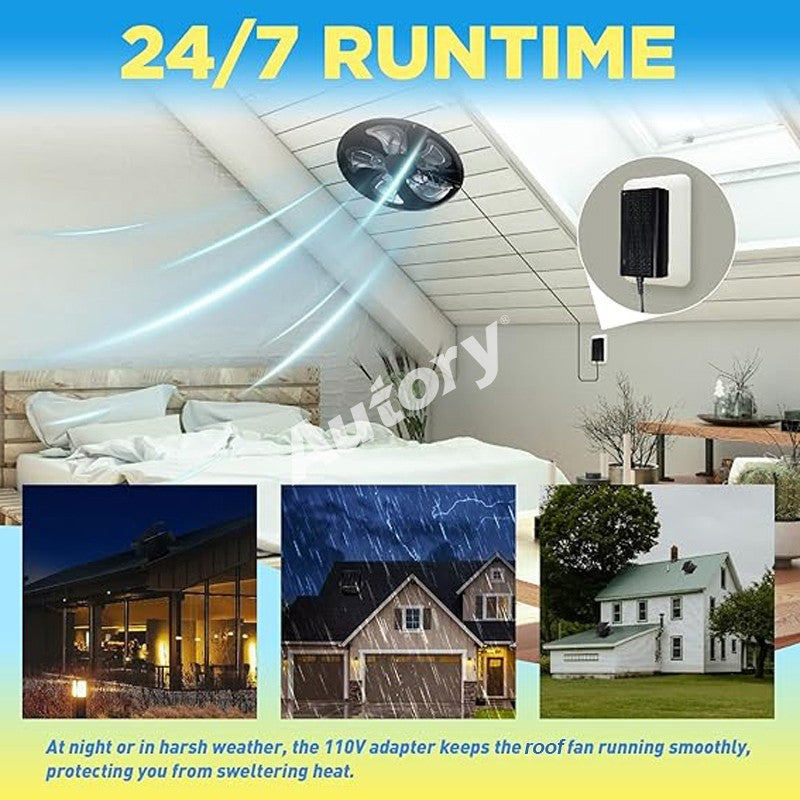 Autory Wireless Solar Roof Vent Fan – 320mm Remote Control Ventilation, Hybrid Power