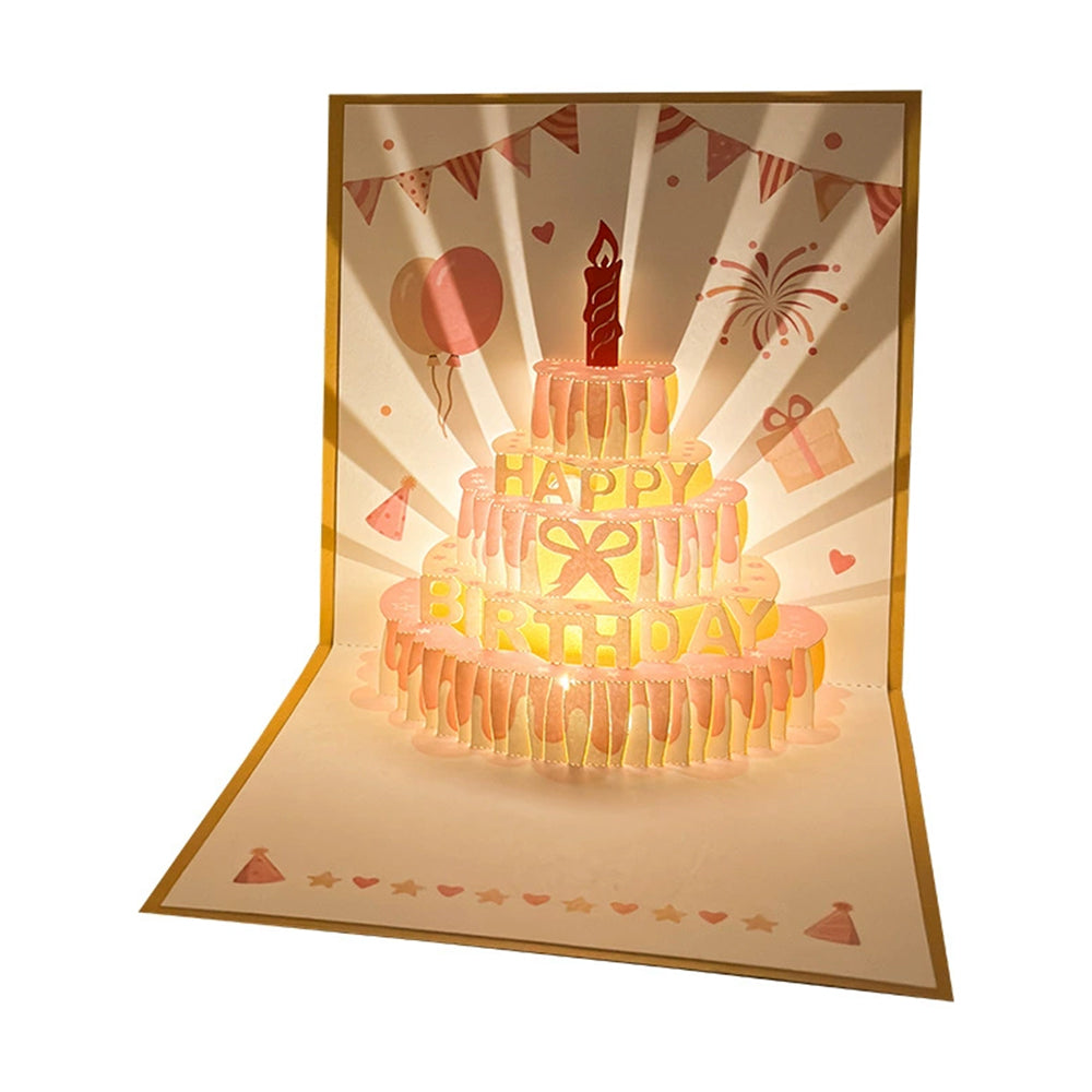 Auto Musical 3D Pop-Up Birthday Card – LED Light Up Cake with Voice Recorder & Fireworks
