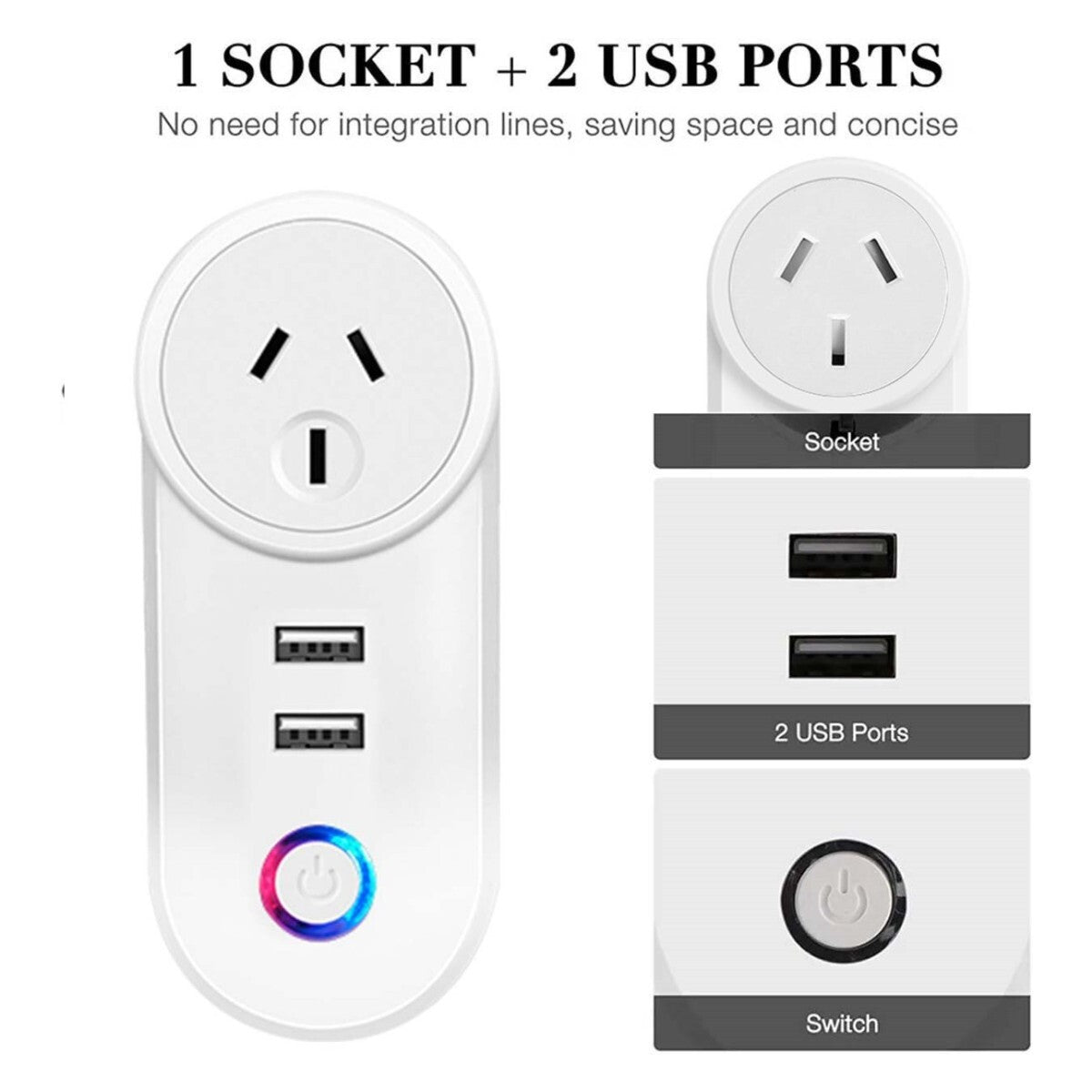 WiFi Dual Smart Home Socket – Outlet Adaptor with App Control for Alexa & Google