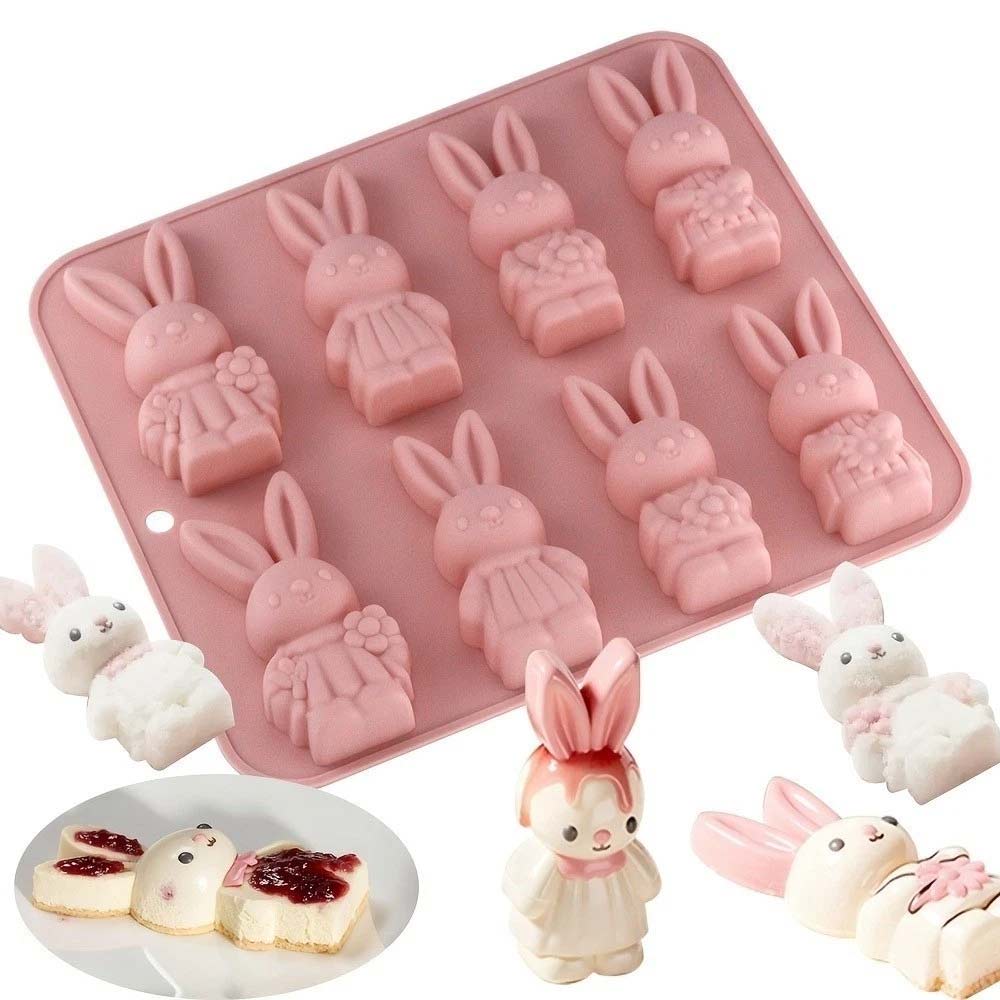 8 Grid Easter Bunny Baking Mold - Food Grade Silicone Baking Tray for Easter Treats