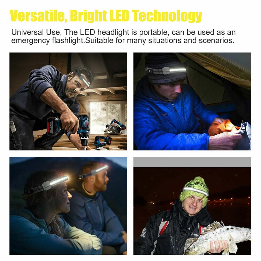 COB LED Headlamp Torch Flashlight Work Light Bar Head Band Lamp USB Charging
