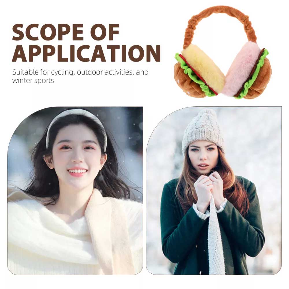 Hamburger Ear Muffs – Funny Fast Food Plush Ear Warmers for Adults, Foldable & Portable Cold Weather Accessory