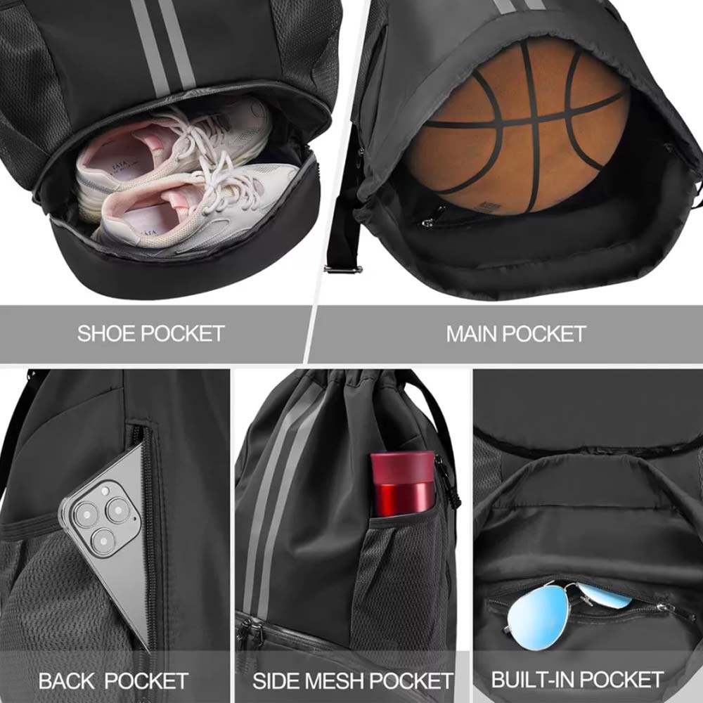 Waterproof PE Backpack Drawstring Sports Backpack Gym Bag with Shoe Compartment