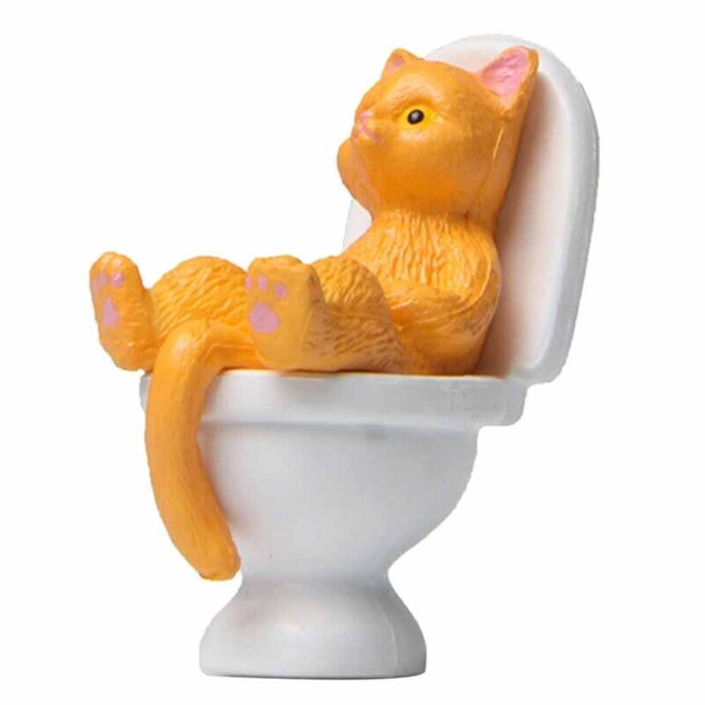 Cat On Toilet Statue Landscape Figurine Home Decorations Miniatures Ornament