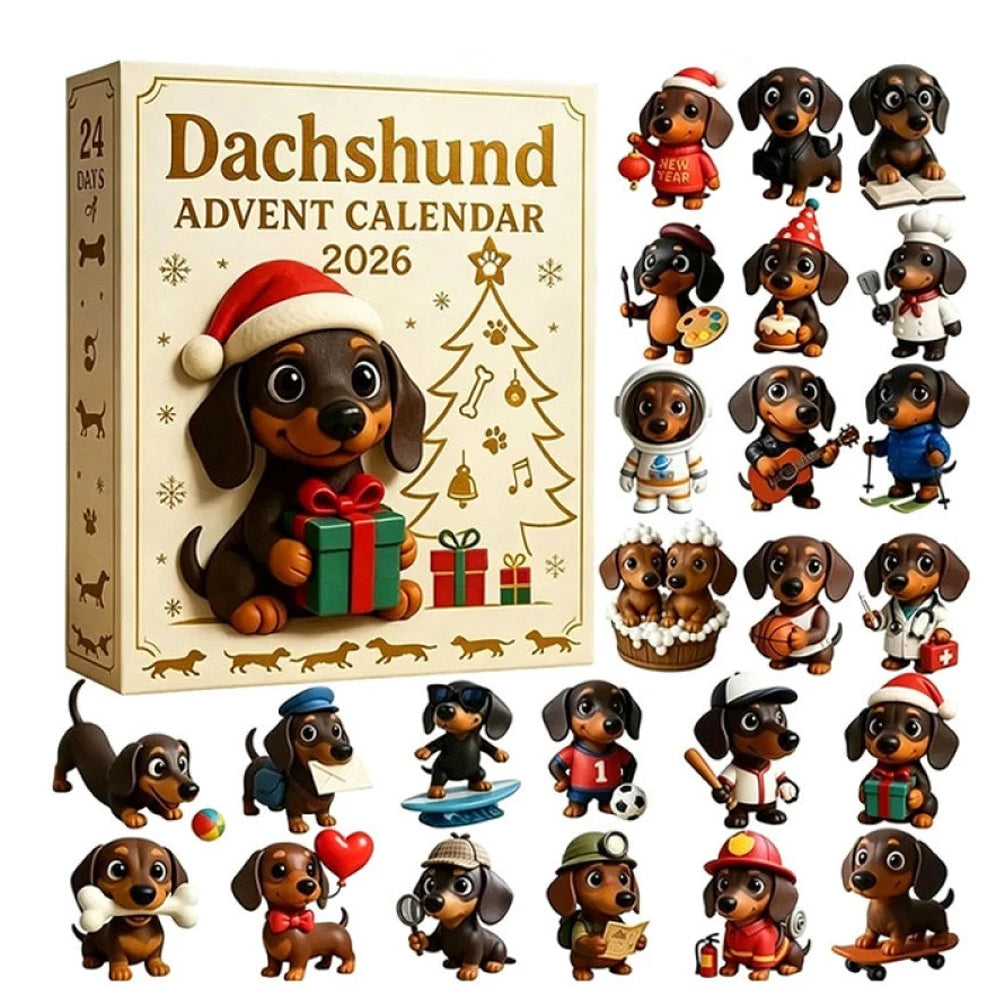24-Day Dachshund Advent Calendar – Acrylic 2D Ornament Christmas Countdown