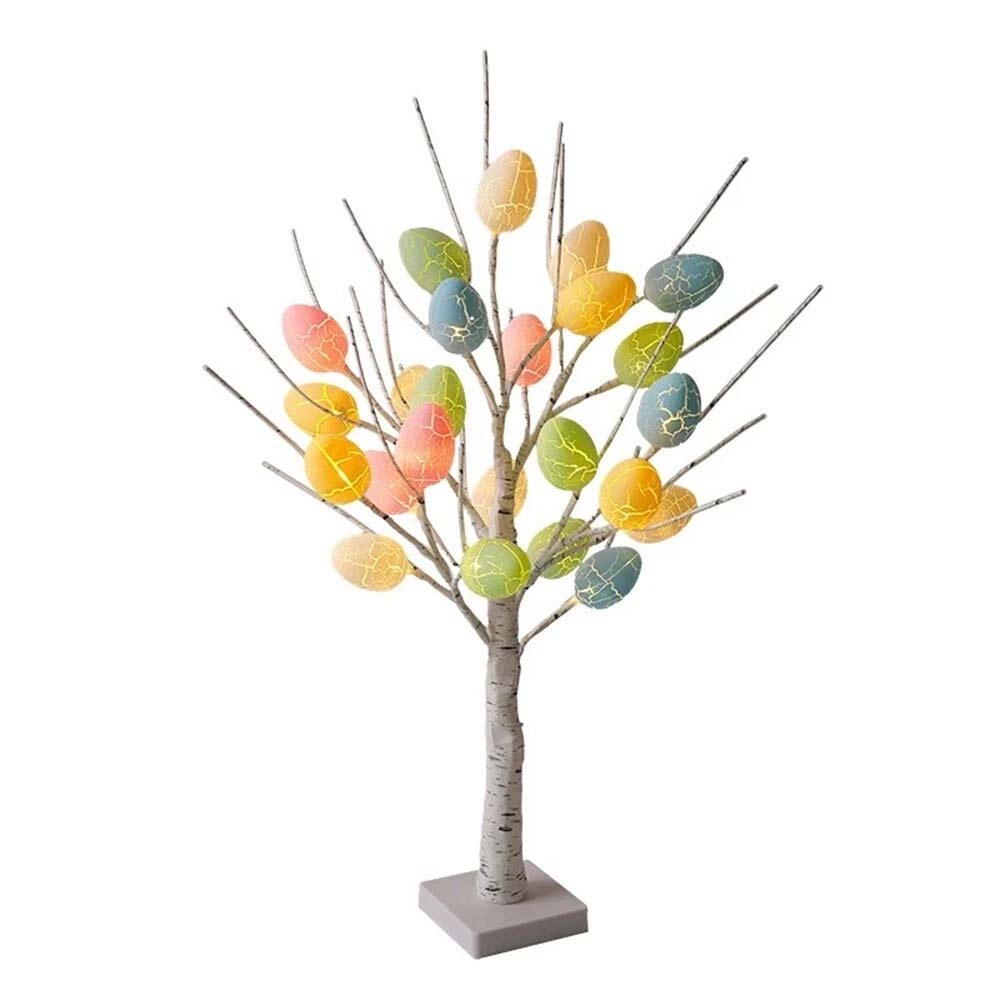 Easter LED Twig Tree - Pre-Lit Birch Light Up Decoration with 24 Colorful Eggs