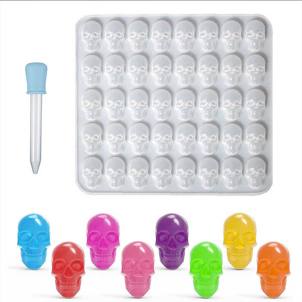 40 Cavity Jelly Mold Gummy Candy Mould Ice Tray Silicone Halloween Skull