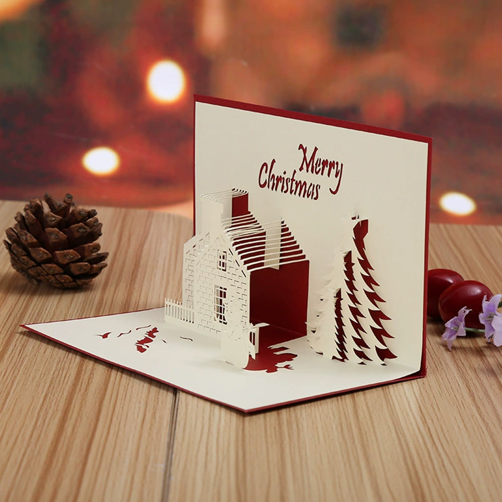 3D Pop-Up Christmas Card – Snowy Cottage Holiday Greeting Card