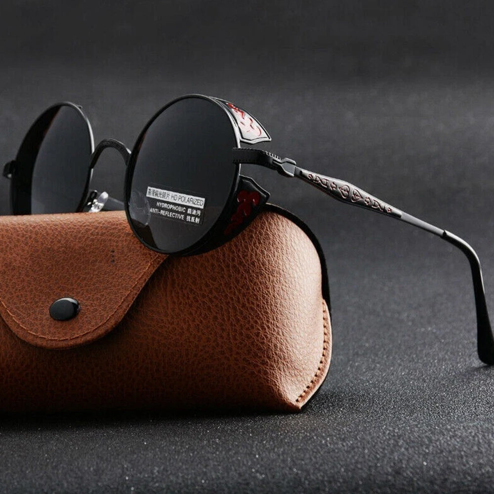 Steampunk Polarized Sunglasses Men Women UV400 Driving Retro Round Glasses