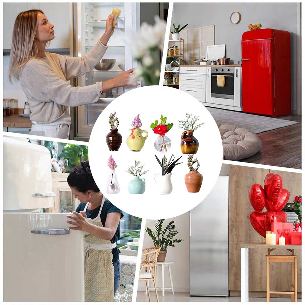 8PCS Mini Resin Vase Magnets - 3D Empty Vase Fridge Decor Set (Flowers Not Included)