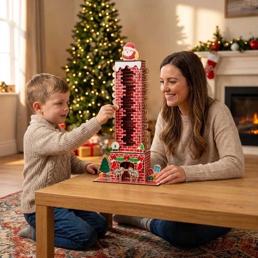24-Day Santa Chimney Advent Calendar – Wooden Christmas Countdown Puzzle