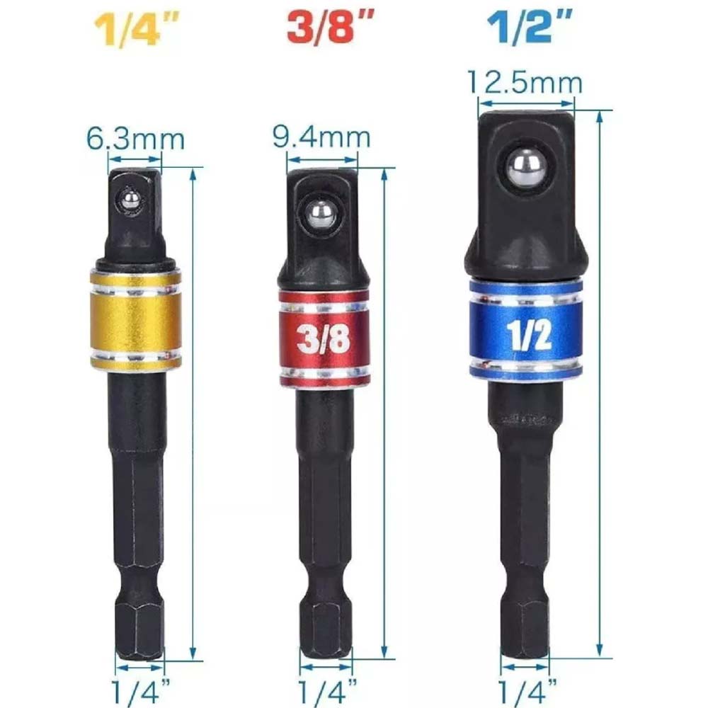 1/2" 1/4" 3/8"Impact Extension 3X Socket Adaptor Set Driver Hex Shank Drill Bits