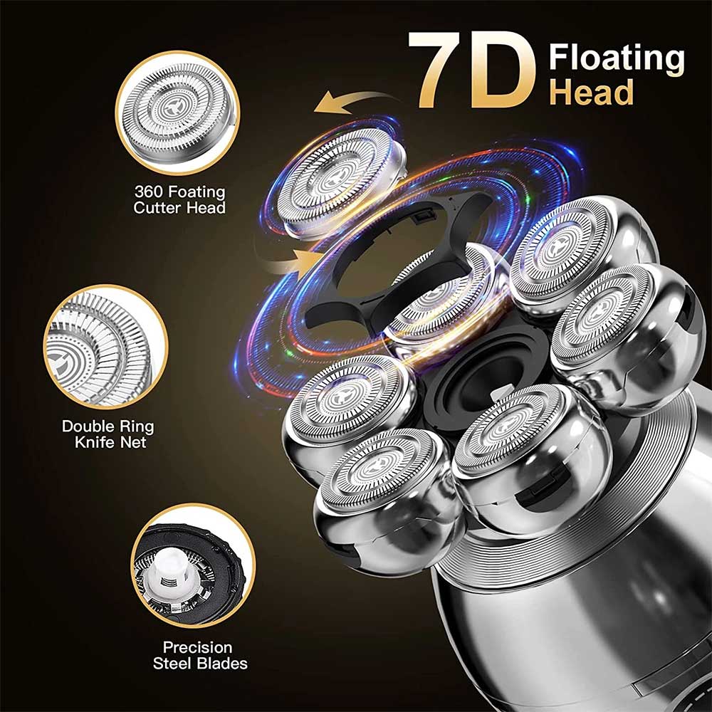 7-in-1 Men's Electric Shaver & Grooming Kit - 7D Rotating Head for Bald Head, Beard, Hair & Facial Care