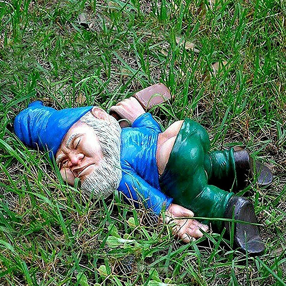 Funny Drunk Dwarf Garden Gnome Decor Yard Patio Ornament Rude Passed Out Statue