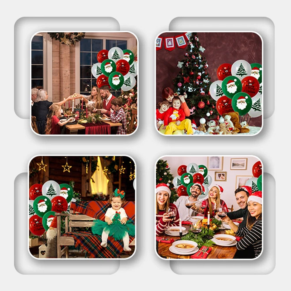 24-Pack Christmas Latex Balloons -Red, Green & White Santa & Tree Print Party Decorations