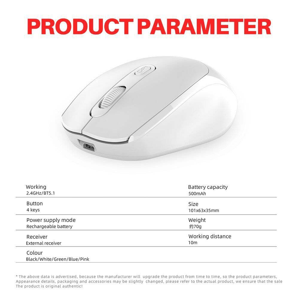 2.4GDual Mode Wireless Bluetooth Mouse Rechargeable Silent Ergonomic forLaptopPC