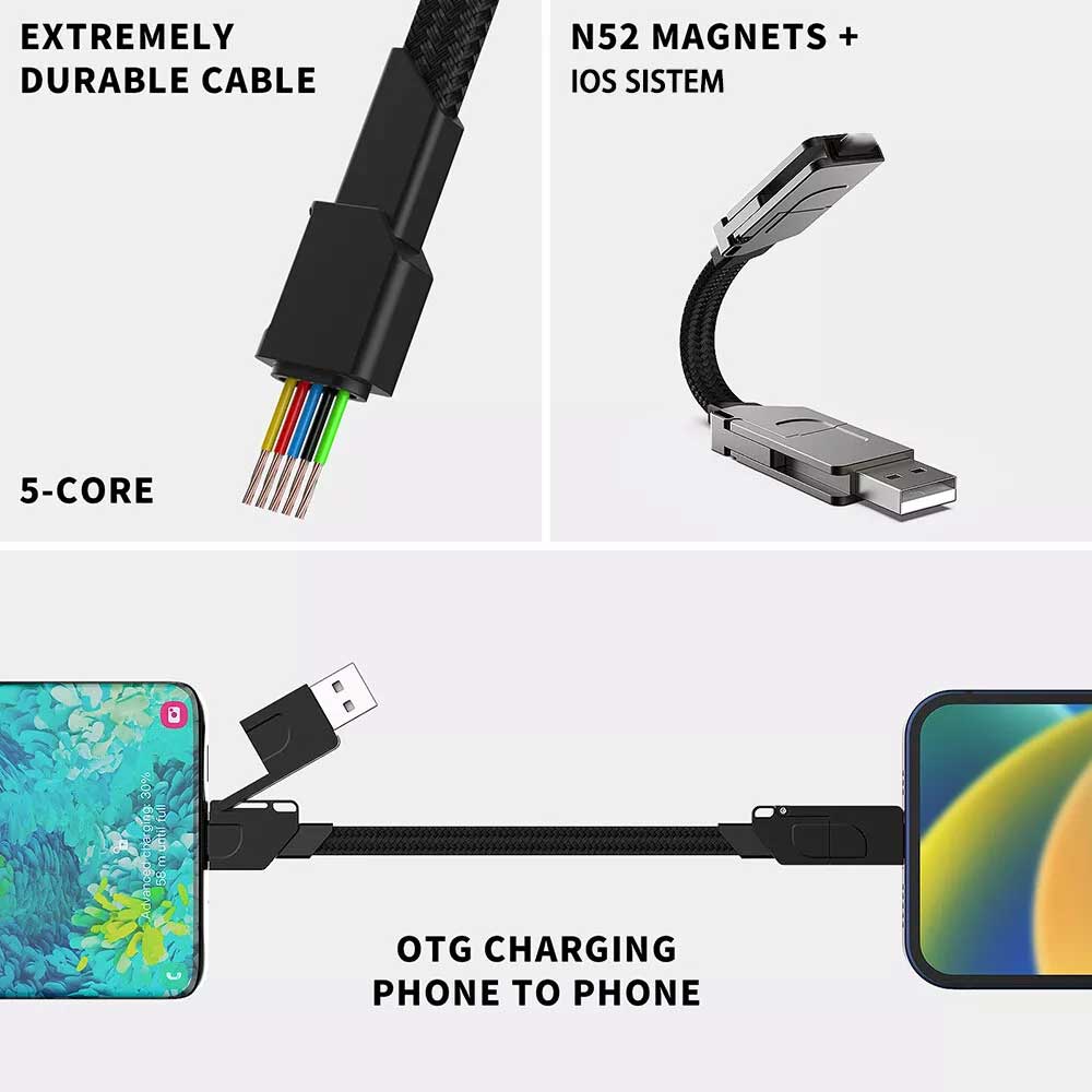 PD 60W Multi USB QC Fast Charging Cable 4in1 Type-C to Type C For iPhone Andriod