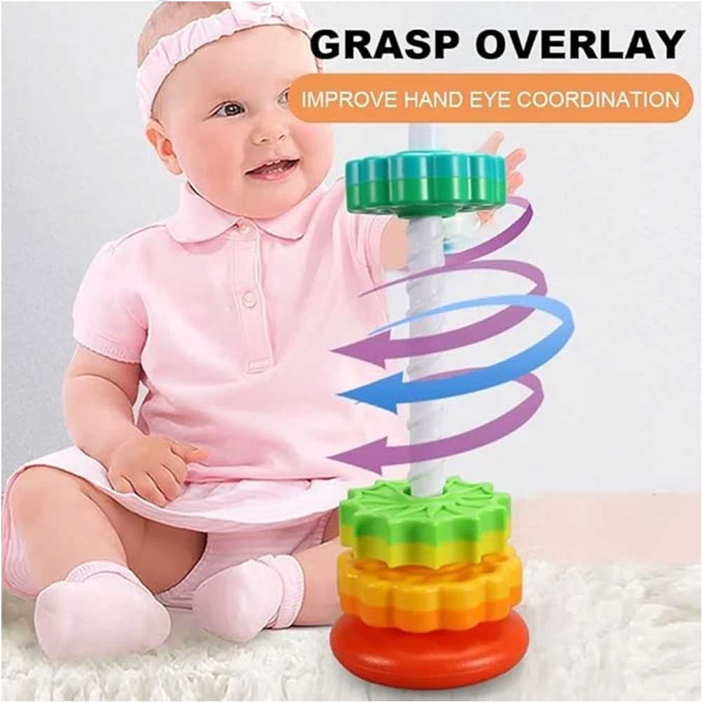Rainbow Spinning Stacking Toy - Rotating Gear Tower for 12M+