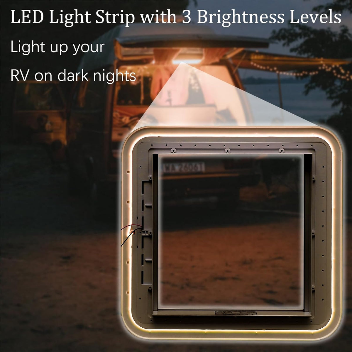 Caravan Roof Hatch 400 × 400mm – Skylight with Pleated Blind & LED Halo