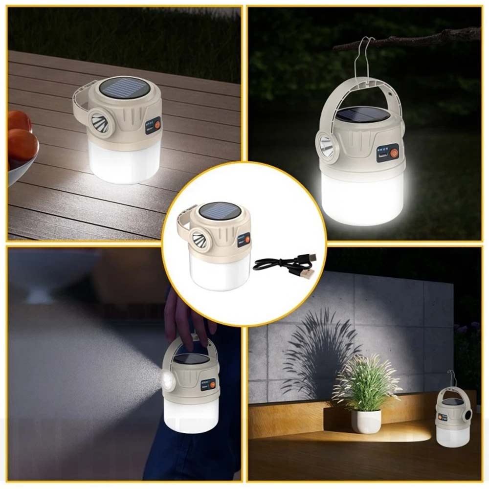 Solar Camping Lantern Flashlight - LED USB Rechargeable Tent Light for Outdoor Use
