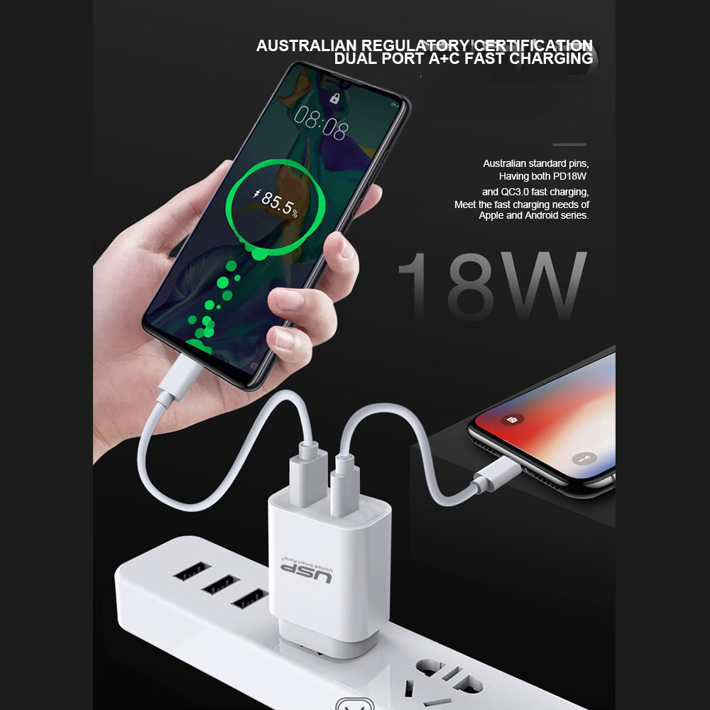 20W DUAL USB-A Type C Fast Wall Charger Adaptor QC3.0 For Android iPhone SAA