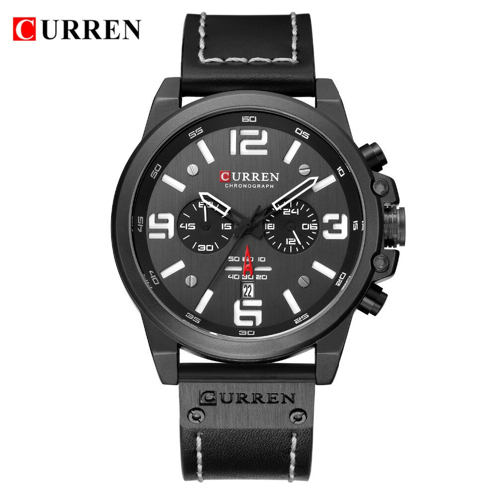 Men's Business Quartz Watch – Leather Chronograph Calendar 47mm Multifunction